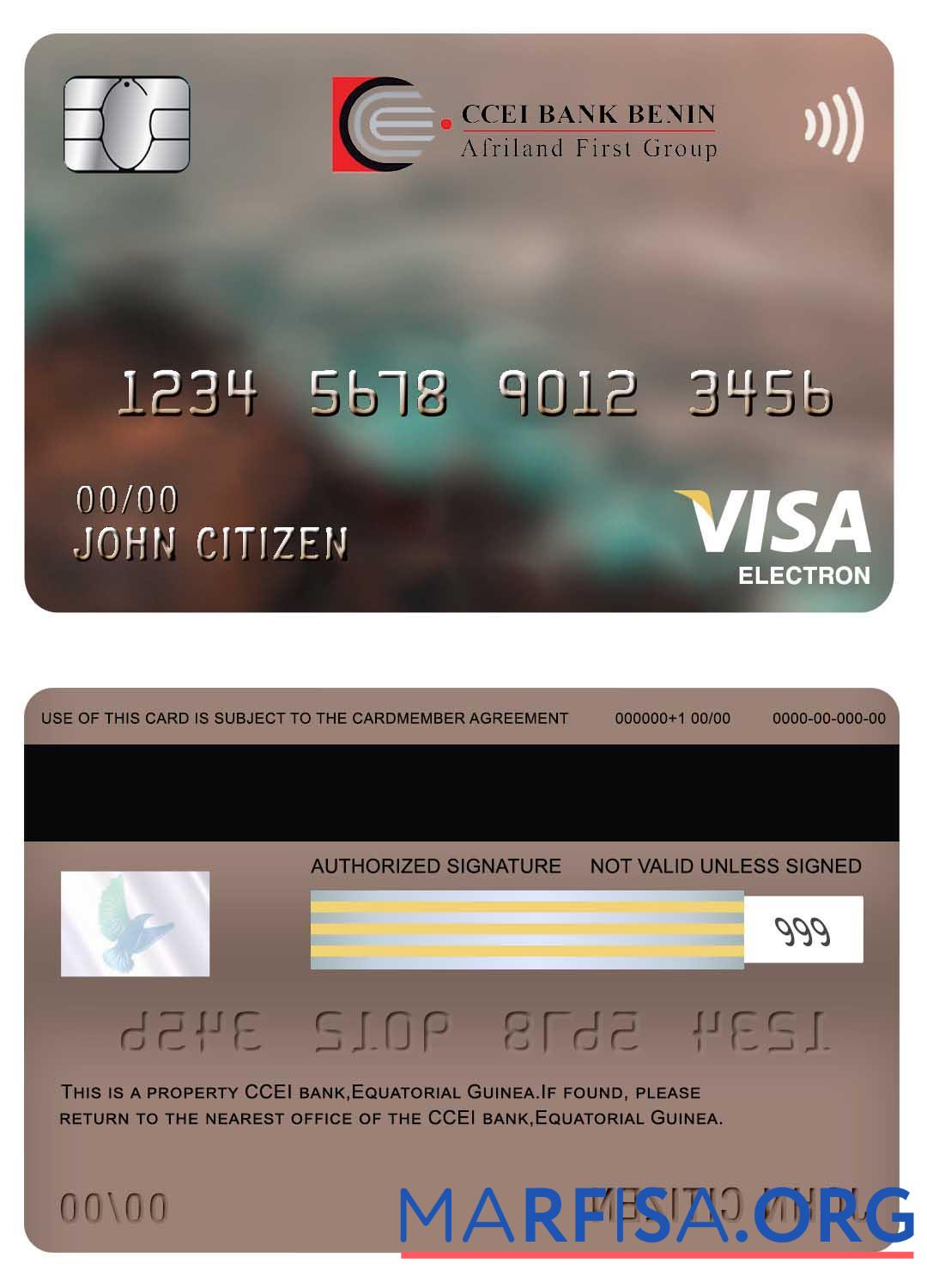 Blank Equatorial Guinea CCEI bank visa electron card download for verification
